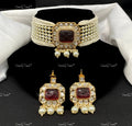 VeroniQ Trends-Beautiful Multistrand Pearl Gold Plated Red Carved Stone And Kundan Polki Choker Necklace Kundan-Gold Plated-Wedding Jewellery-Punjabi Jewellery-South Indian-Thappa Jewellery