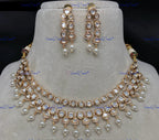 VeroniQ Trends-Elegant Double Line Gold Plated Beads And Kundan Polki Necklace Kundan-Gold Plated-Wedding Jewelry-Punjabi Jewelry-South Indian-Thappa Jewelry