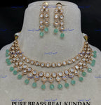 VeroniQ Trends-Elegant Double Line Gold Plated Beads And Kundan Polki Necklace Kundan-Gold Plated-Wedding Jewelry-Punjabi Jewelry-South Indian-Thappa Jewelry