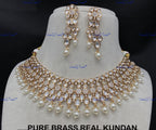 VeroniQ Trends-Traditional Floral Style Gold Plated Pearl And Kundan Polki Necklace Kundan-Gold Plated-Wedding Jewelry-Punjabi Jewelry-South Indian-Thappa Jewelry