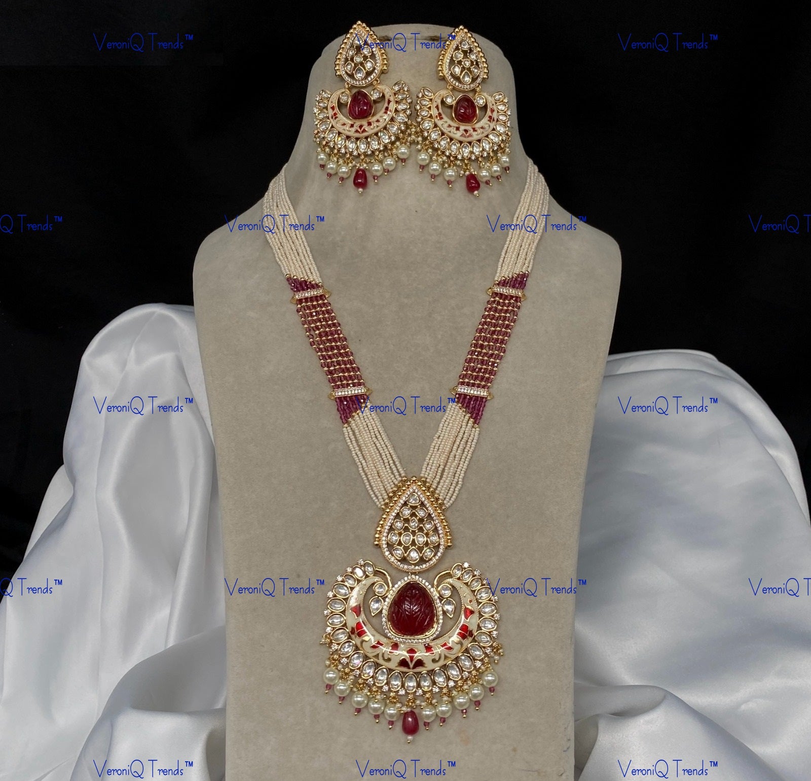 VeroniQ Trends-Traditional Multistrand Gold Plated Meenakari And Kundan Polki Long Necklace Kundan-Gold Plated-Wedding Jewellery-Punjabi Jewellery-South Indian-Thappa Jewellery