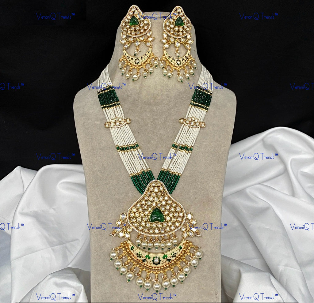 VeroniQ Trends-Traditional Mughal Style Multistrand Gold Plated Meenakari And Kundan Polki Long Necklace Kundan-Gold Plated-Wedding Jewellery-Punjabi Jewellery-South Indian-Thappa Jewellery