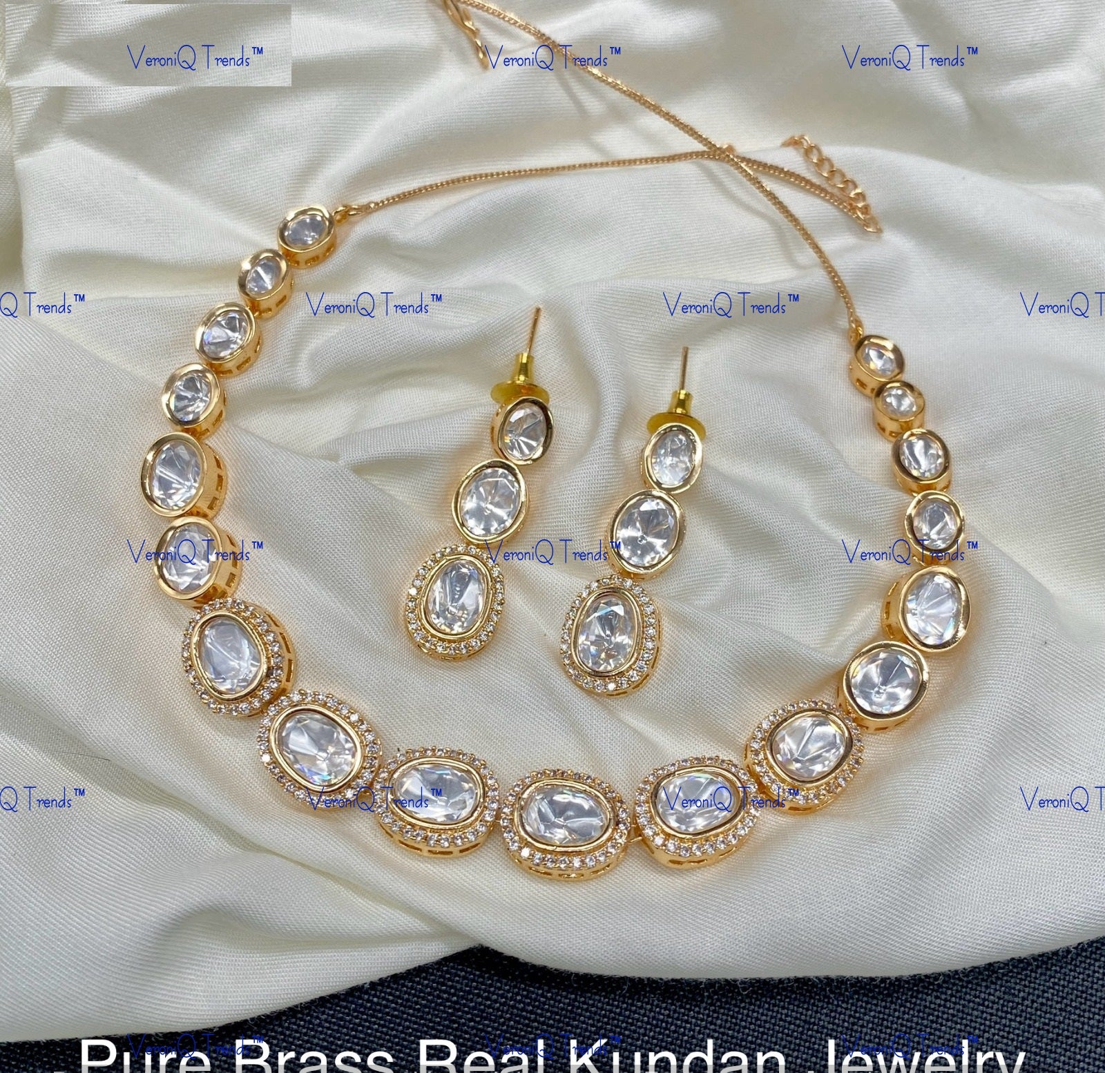 VeroniQ Trends-Traditional Gold Plated Kundan Polki Choker Necklace Kundan-Gold Plated-Wedding Jewellery-Punjabi Jewellery-South Indian-Thappa Jewellery