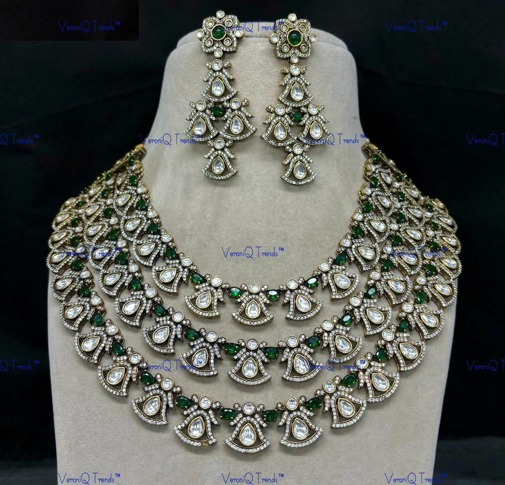 VeroniQ Trends-Victorian Elegant Multi-Layer Gold Plated Kundan Polki Statement Necklace Kundan-Gold Plated-Wedding Jewellery-Punjabi Jewellery-South Indian-Thappa Jewellery