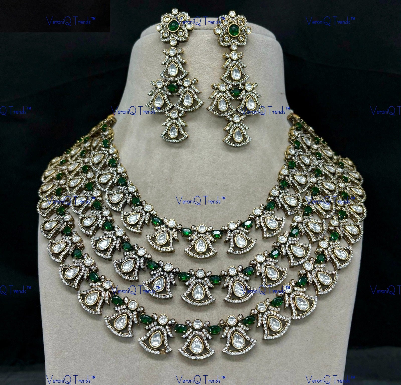 VeroniQ Trends-Victorian Elegant Multi-Layer Gold Plated Kundan Polki Statement Necklace Kundan-Gold Plated-Wedding Jewellery-Punjabi Jewellery-South Indian-Thappa Jewellery