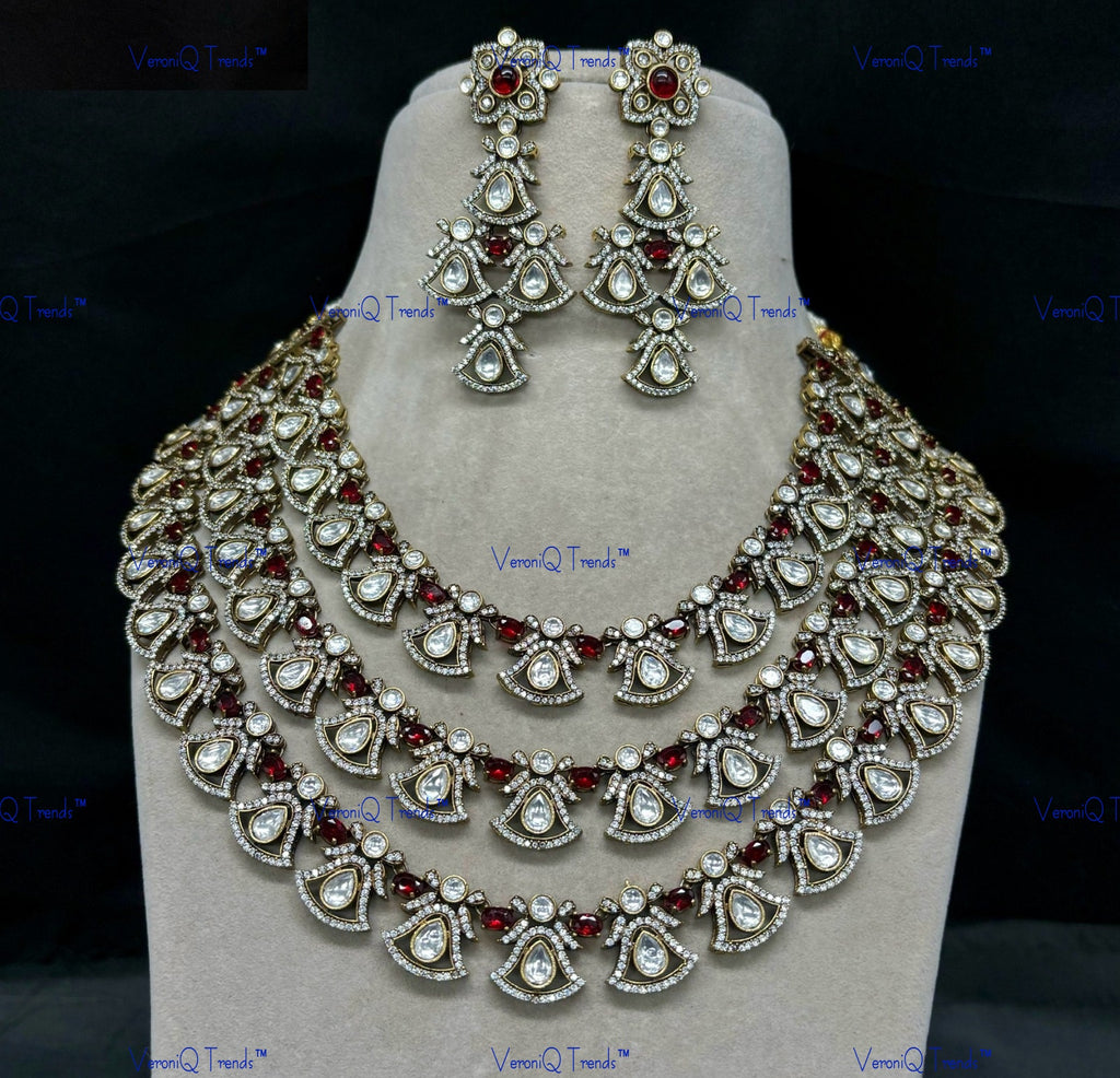 VeroniQ Trends-Victorian Elegant Multi-Layer Gold Plated Kundan Polki Statement Necklace Kundan-Gold Plated-Wedding Jewellery-Punjabi Jewellery-South Indian-Thappa Jewellery