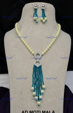 VeroniQ Trends-Beautiful Single Line Gold Plated Pearl And Kundan Polki Long Necklace Kundan-Gold Plated-Wedding Jewelry-Punjabi Jewelry-South Indian-Thappa Jewelry