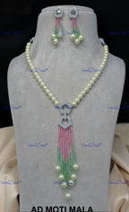 VeroniQ Trends-Beautiful Single Line Gold Plated Pearl And Kundan Polki Long Necklace Kundan-Gold Plated-Wedding Jewelry-Punjabi Jewelry-South Indian-Thappa Jewelry