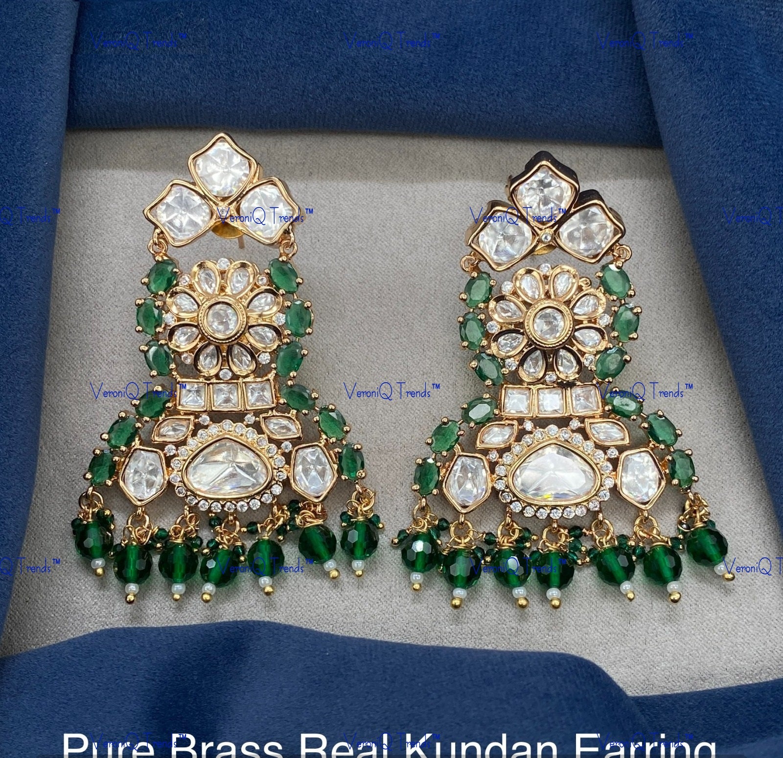 VeroniQ Trends-Elegant Floral Gold Plated Kundan Polki Earrings Kundan-Gold Plated-Wedding Jewellery-Punjabi Jewellery-South Indian-Thappa Jewellery