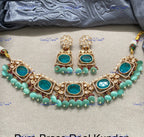 VeroniQ Trends-Party Wear Gold Plated Faux Stone Beads And Kundan Polki Choker Necklace Kundan-Gold Plated-Wedding Jewelry-Punjabi Jewelry-South Indian-Thappa Jewelry