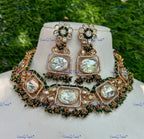 VeroniQ Trends-Party Wear Gold Plated Faux Stone Beads And Kundan Polki Choker Necklace Kundan-Gold Plated-Wedding Jewelry-Punjabi Jewelry-South Indian-Thappa Jewelry