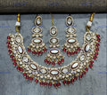 VeroniQ Trends-Traditional Bridal Gold Plated Kundan Polki Choker Necklace With Red Beads Kundan-Gold Plated-Wedding Jewellery-Punjabi Jewellery-South Indian-Thappa Jewellery