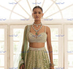 VeroniQ Trends-Designer Green Stone and Polki Choker and Long Necklace Set Polki-Gold Plated-Wedding Jewelry-Punjabi Jewelry-South Indian-Thappa Jewelry