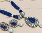 VeroniQ Trends-Multistrand Beaded Polki Long Necklace Polki-Gold Plated-Wedding Jewelry-Punjabi Jewelry-South Indian-Thappa Jewelry