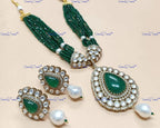 VeroniQ Trends-Multistrand Beaded Polki Long Necklace Polki-Gold Plated-Wedding Jewelry-Punjabi Jewelry-South Indian-Thappa Jewelry