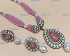 VeroniQ Trends-Multistrand Beaded Polki Long Necklace Polki-Gold Plated-Wedding Jewelry-Punjabi Jewelry-South Indian-Thappa Jewelry