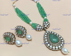 VeroniQ Trends-Multistrand Beaded Polki Long Necklace Polki-Gold Plated-Wedding Jewelry-Punjabi Jewelry-South Indian-Thappa Jewelry