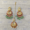 VeroniQ Trends-Traditional Chandbali Gold Plated Polki Earrings And Maang Tika Combo Polki-Gold Plated-Wedding Jewellery-Punjabi Jewellery-South Indian-Thappa Jewellery