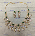 VeroniQ Trends-Elegant Floral Design Green Stone Gold Plated Polki Necklace Polki-Gold Plated-Wedding Jewellery-Punjabi Jewellery-South Indian-Thappa Jewellery
