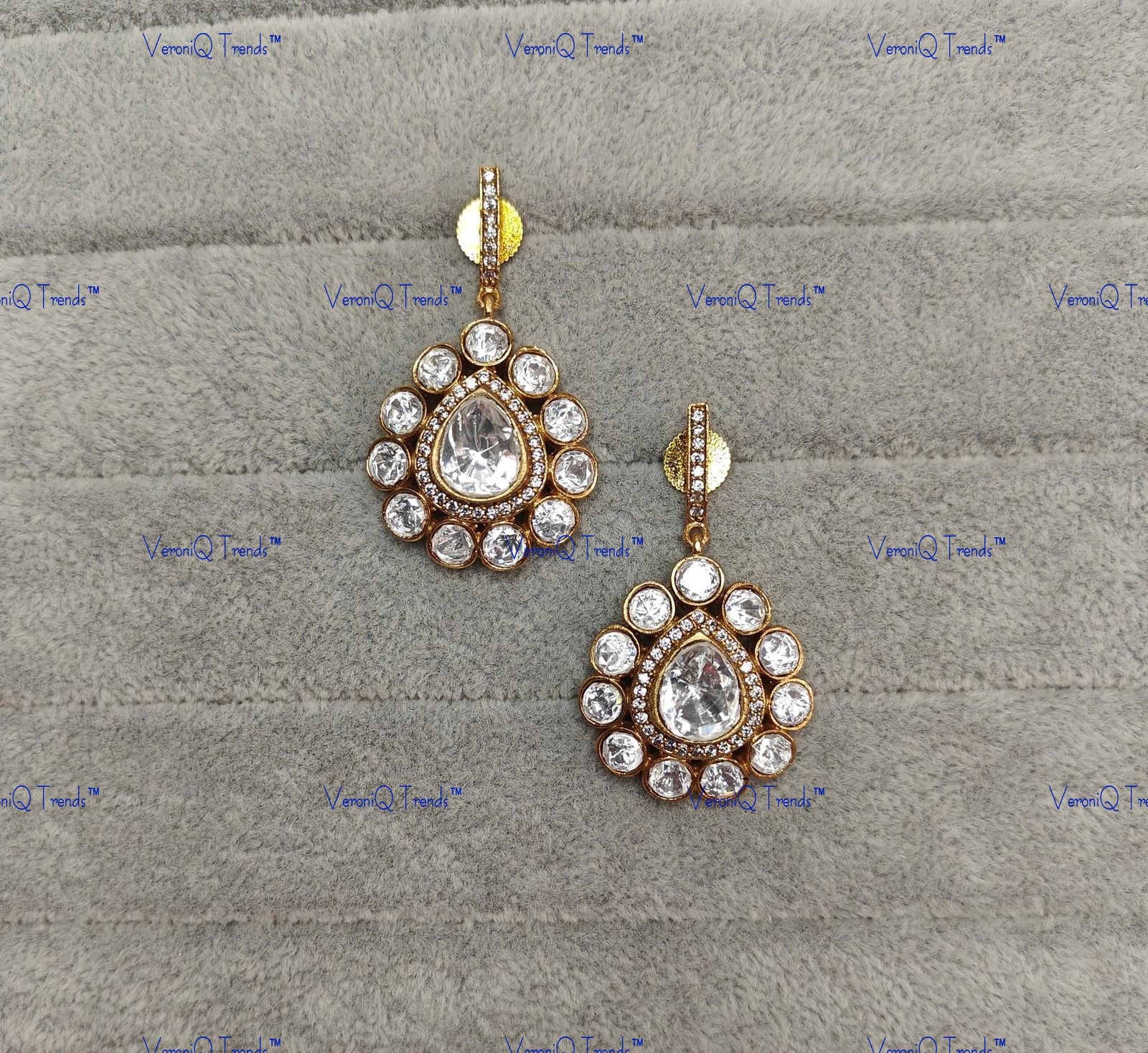 VeroniQ Trends-Diamond Look Polki Dangler Earrings Polki-Gold Plated-Wedding Jewellery-Punjabi Jewellery-South Indian-Thappa Jewellery