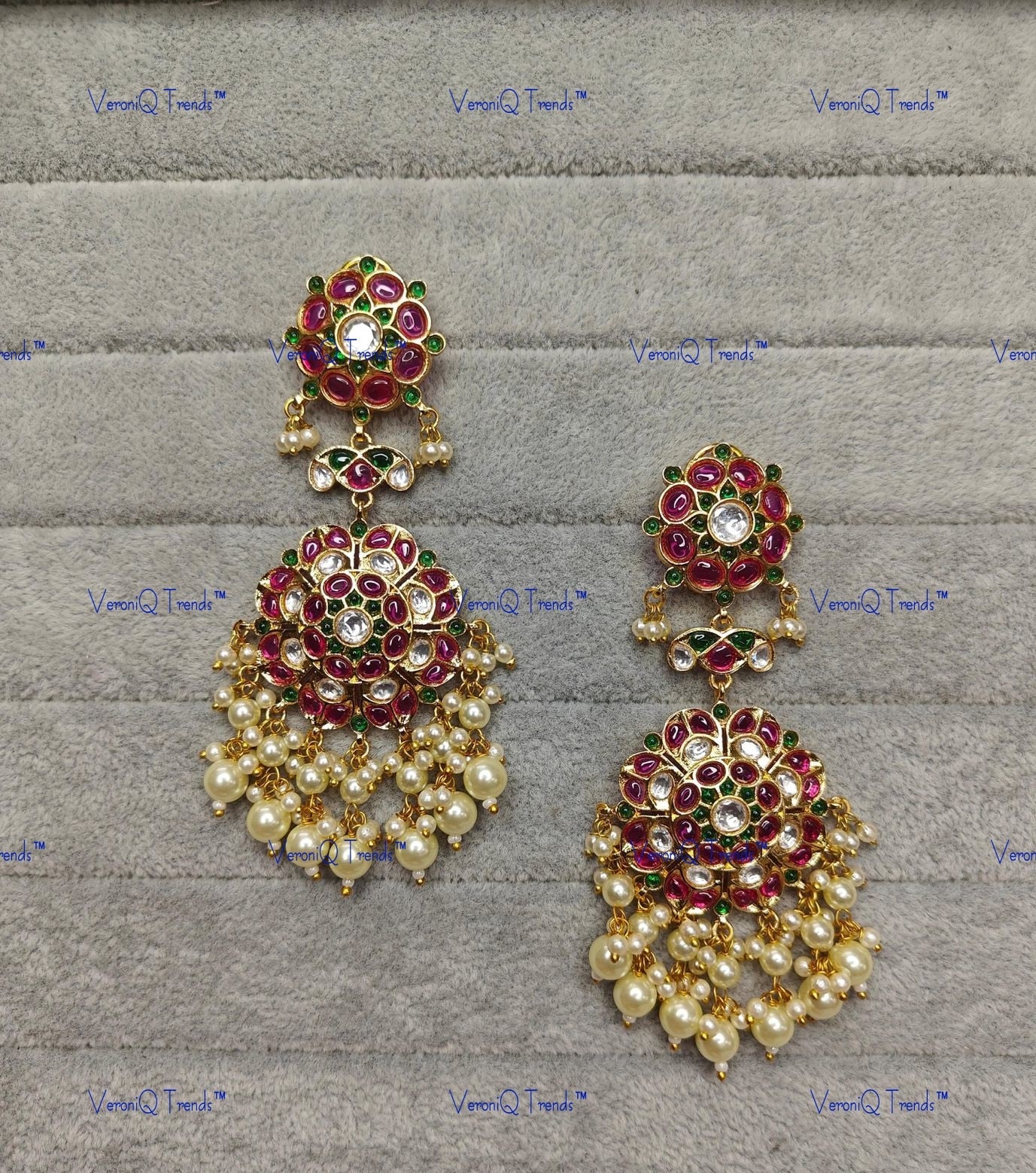 VeroniQ Trends-Royal Gold Plated Polki Earrings Polki-Gold Plated-Wedding Jewellery-Punjabi Jewellery-South Indian-Thappa Jewellery