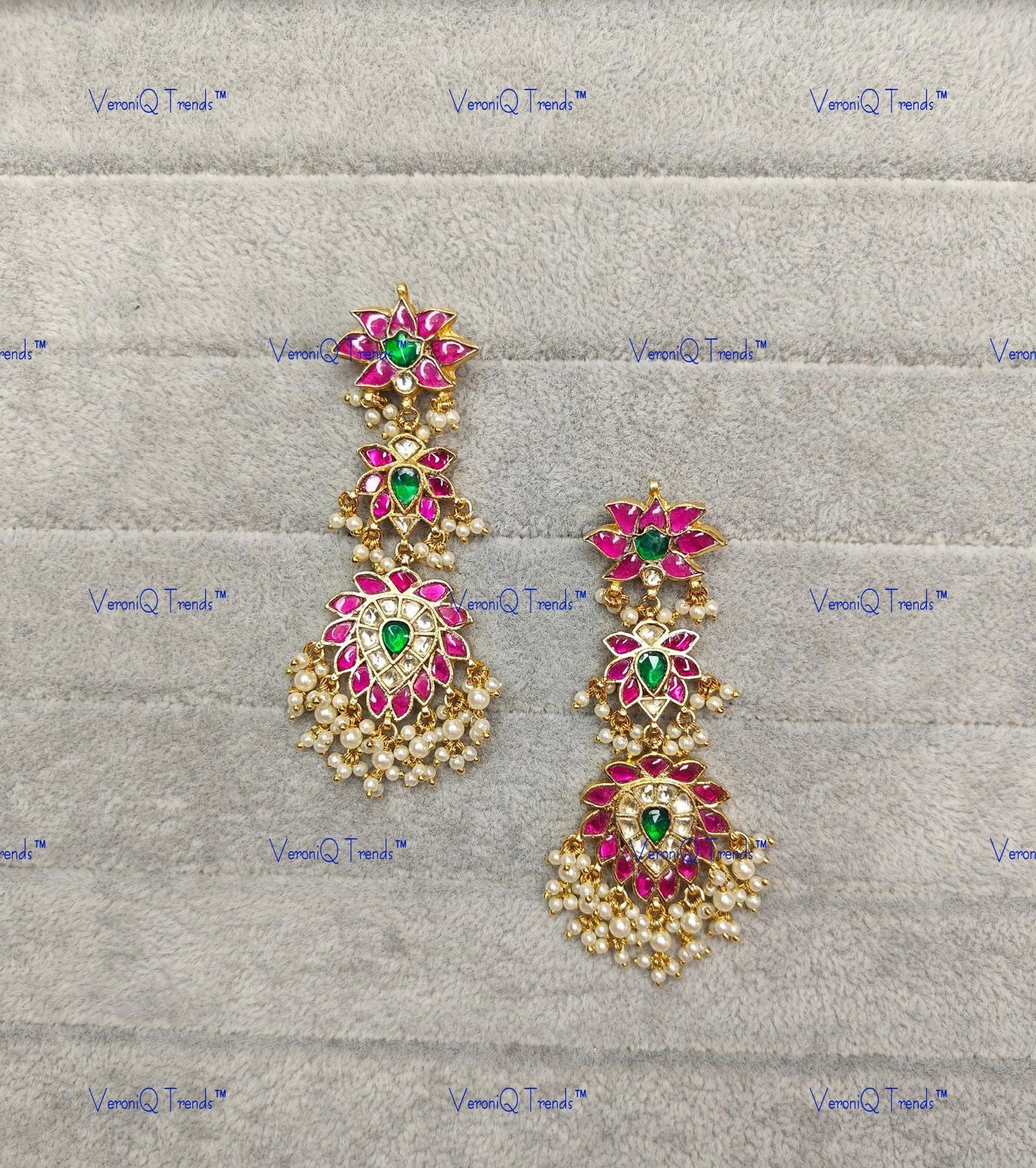 VeroniQ Trends-Multicolor Stone Polki Dangler Earrings Polki-Gold Plated-Wedding Jewellery-Punjabi Jewellery-South Indian-Thappa Jewellery