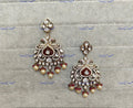 VeroniQ Trends-Peacock Design Polki Dangler Earrings With Paerl Polki-Fresh Water Pearl-Gold Plated-Wedding Jewellery-Punjabi Jewellery-South Indian-Thappa Jewellery