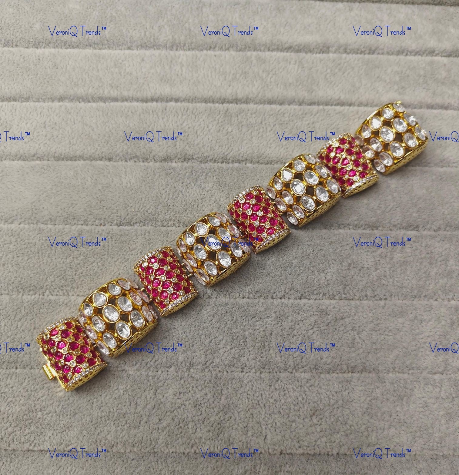 VeroniQ Trends-Traditional Gold Plated Polki Gajra Bracelet Polki-Gold Plated-Wedding Jewellery-Punjabi Jewellery-South Indian-Thappa Jewellery