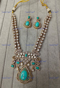 VeroniQ Trends-Double Line Gold Plated Polki Long Necklace Polki-Gold Plated-Wedding Jewellery-Punjabi Jewellery-South Indian-Thappa Jewellery