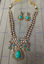 VeroniQ Trends-Double Line Gold Plated Polki Long Necklace Polki-Gold Plated-Wedding Jewelry-Punjabi Jewelry-South Indian-Thappa Jewelry