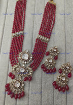 VeroniQ Trends-Multistrand Beaded Gold Plated Polki Choker Necklace With Peacock Motif Polki-Gold Plated-Wedding Jewelry-Punjabi Jewelry-South Indian-Thappa Jewelry