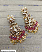 VeroniQ Trends-Gold Plated Peacock Motif And Beads Polki Earrings Polki-Gold Plated-Wedding Jewelry-Punjabi Jewelry-South Indian-Thappa Jewelry