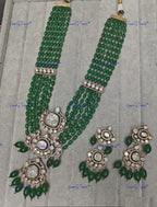 VeroniQ Trends-Multistrand Beaded Gold Plated Polki Choker Necklace With Peacock Motif Polki-Gold Plated-Wedding Jewelry-Punjabi Jewelry-South Indian-Thappa Jewelry