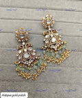 VeroniQ Trends-Gold Plated Peacock Motif And Beads Polki Earrings Polki-Gold Plated-Wedding Jewellery-Punjabi Jewellery-South Indian-Thappa Jewellery