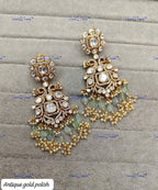 VeroniQ Trends-Gold Plated Peacock Motif And Beads Polki Earrings Polki-Gold Plated-Wedding Jewelry-Punjabi Jewelry-South Indian-Thappa Jewelry