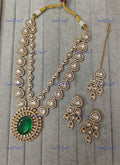 VeroniQ Trends-Double Line Gold Plated Emerald Green Stone And Polki Long Necklace Polki-Gold Plated-Wedding Jewellery-Punjabi Jewellery-South Indian-Thappa Jewellery