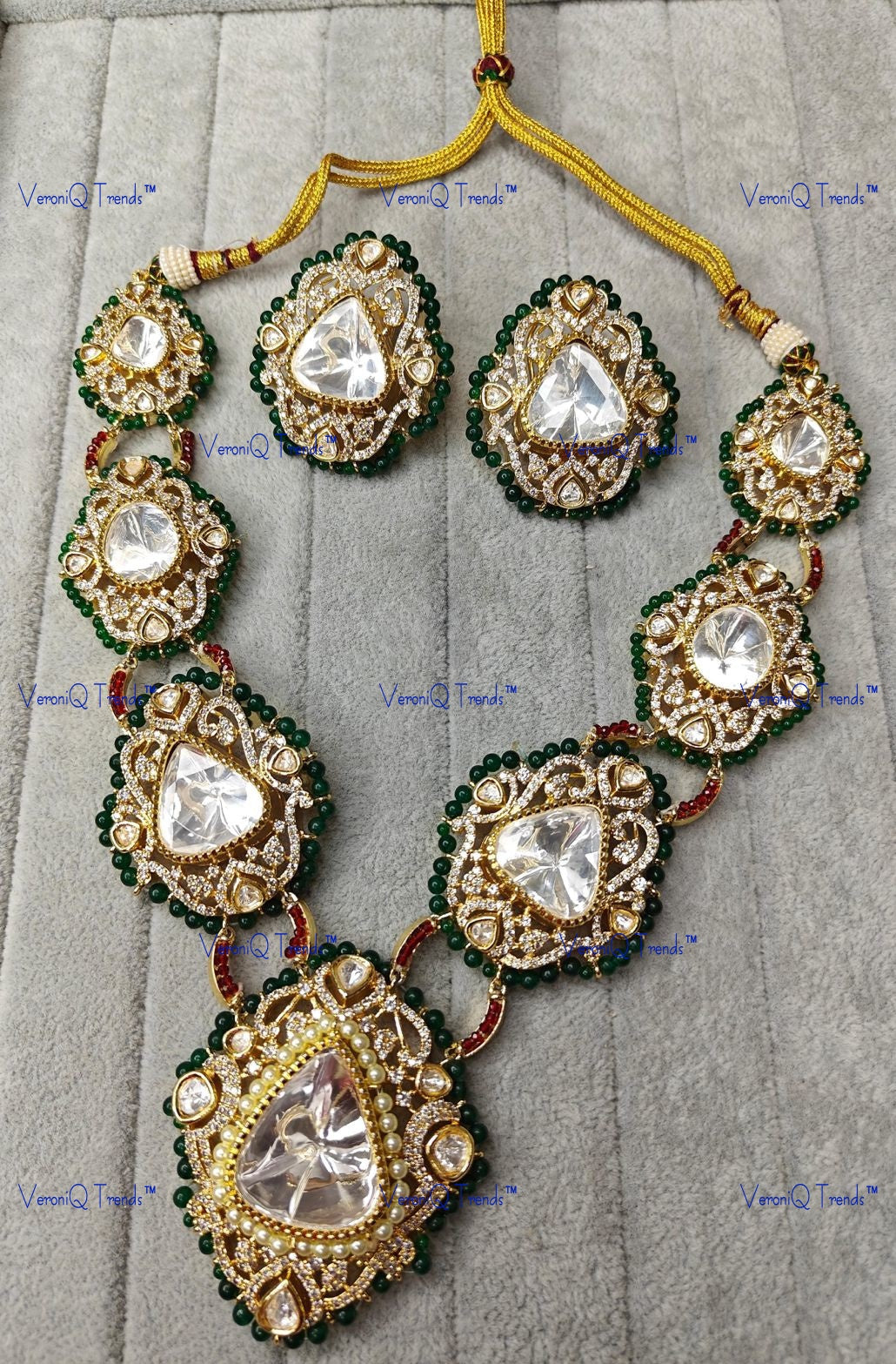 VeroniQ Trends-Victorian Gold Plated Polki And Pearl Necklace Polki-Gold Plated-Wedding Jewellery-Punjabi Jewellery-South Indian-Thappa Jewellery