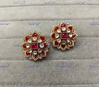 VeroniQ Trends-Floral Gold Plated Polki Studs Earrings Polki-Gold Plated-Wedding Jewelry-Punjabi Jewelry-South Indian-Thappa Jewelry