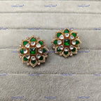 VeroniQ Trends-Floral Gold Plated Polki Studs Earrings Polki-Gold Plated-Wedding Jewelry-Punjabi Jewelry-South Indian-Thappa Jewelry