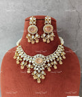 VeroniQ Trends-Peach Stone Polki Necklace With Peach Beads Polki-Gold Plated-Wedding Jewellery-Punjabi Jewellery-South Indian-Thappa Jewellery