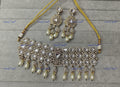 VeroniQ Trends-Elegant Victorian Gold Plated Diamond Look Polki And Pearl Choker Necklace Polki-Gold Plated-Wedding Jewellery-Punjabi Jewellery-South Indian-Thappa Jewellery