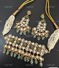 VeroniQ Trends-Emerald And Polki Choker Necklace With Emerald Green Beads Polki-Gold Plated-Wedding Jewellery-Punjabi Jewellery-South Indian-Thappa Jewellery