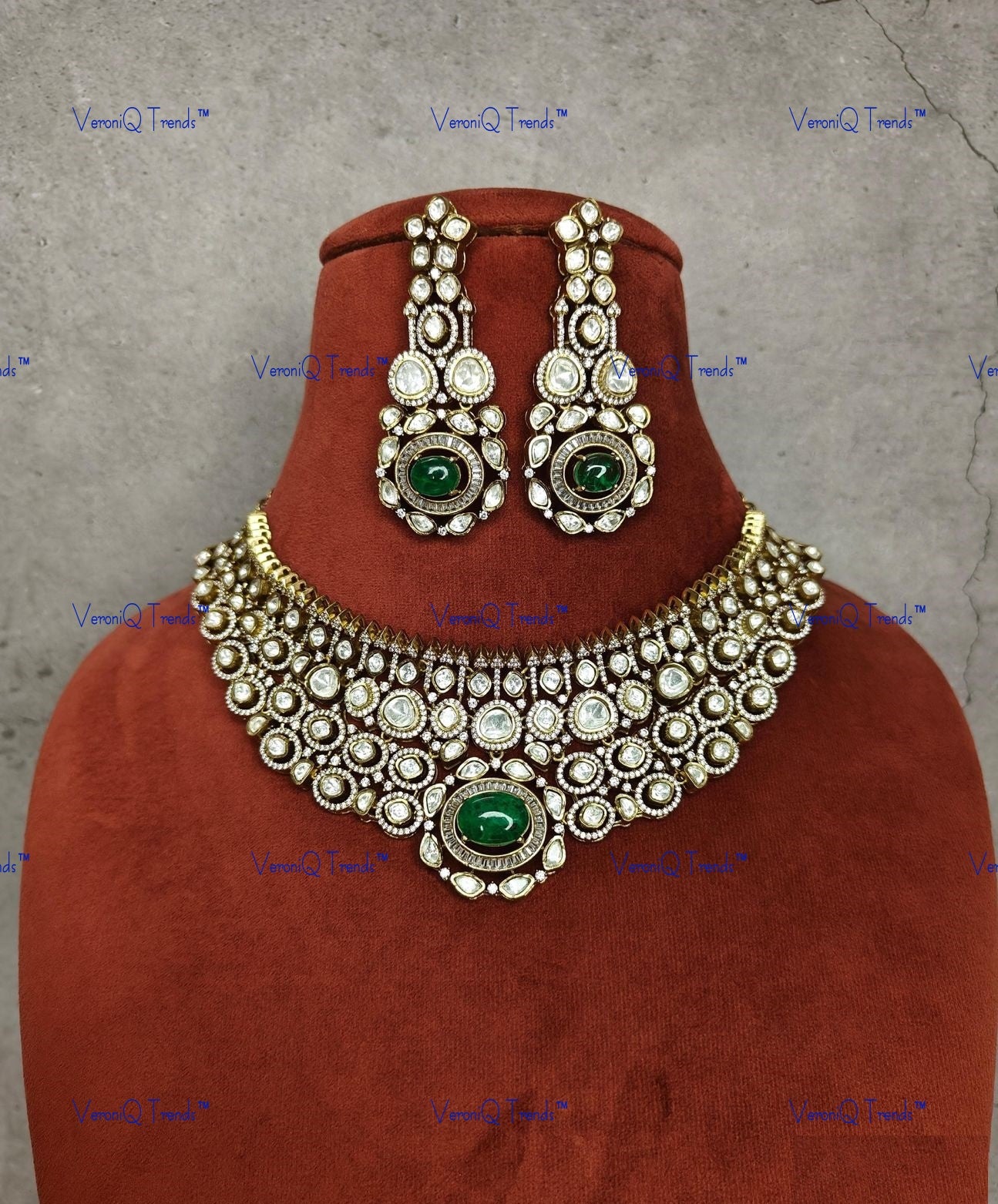 VeroniQ Trends-Royal Gold Plated Polki Choker Necklace Polki-Gold Plated-Wedding Jewellery-Punjabi Jewellery-South Indian-Thappa Jewellery