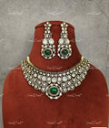 VeroniQ Trends-Traditional Victorian Emerald And Polki Choker Necklace Polki-Emerald Stone-Gold Plated-Wedding Jewellery-Punjabi Jewellery-South Indian-Thappa Jewellery