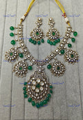 VeroniQ Trends-Victorian Gold Plated Green Beads And Polki Necklace Polki-Gold Plated-Wedding Jewellery-Punjabi Jewellery-South Indian-Thappa Jewellery