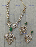 VeroniQ Trends-Victorian Green Beads And Polki Necklace Polki-Gold Plated-Wedding Jewellery-Punjabi Jewellery-South Indian-Thappa Jewellery
