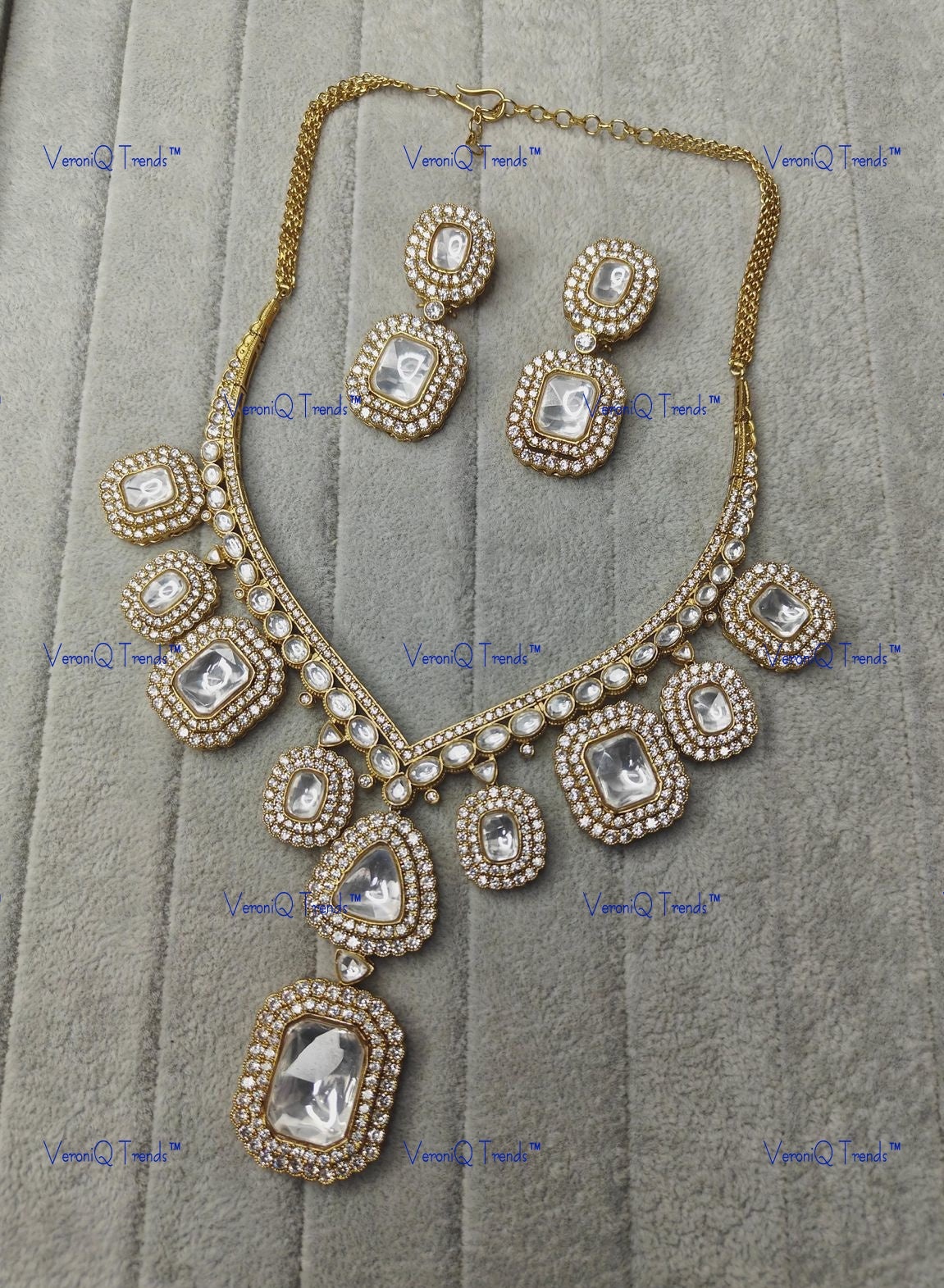 VeroniQ Trends-Party Look Gold Plated Polki Necklace Polki-Gold Plated-Wedding Jewellery-Punjabi Jewellery-South Indian-Thappa Jewellery