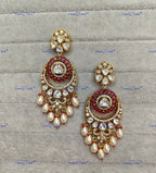 VeroniQ Trends-Traditional Chandbali Design Gold Plated Polki Earrings Polki-Gold Plated-Wedding Jewelry-Punjabi Jewelry-South Indian-Thappa Jewelry