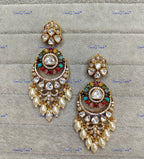 VeroniQ Trends-Traditional Chandbali Design Gold Plated Polki Earrings Polki-Gold Plated-Wedding Jewelry-Punjabi Jewelry-South Indian-Thappa Jewelry