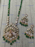 VeroniQ Trends-Peacock Design Pendant Beaded Polki Long Necklace Polki-Gold Plated-Wedding Jewellery-Punjabi Jewellery-South Indian-Thappa Jewellery